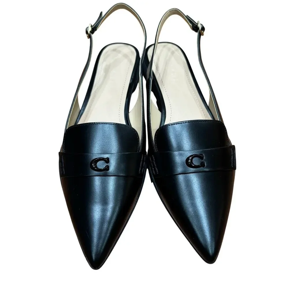 Coach Carrie Pointed Toe Slingback Flat shoe Sz 11 Wmn. Blk leather luxury - Picture 6 of 7